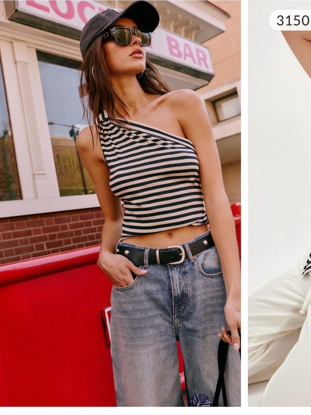 Free People Black and White One-Shoulder Striped Top